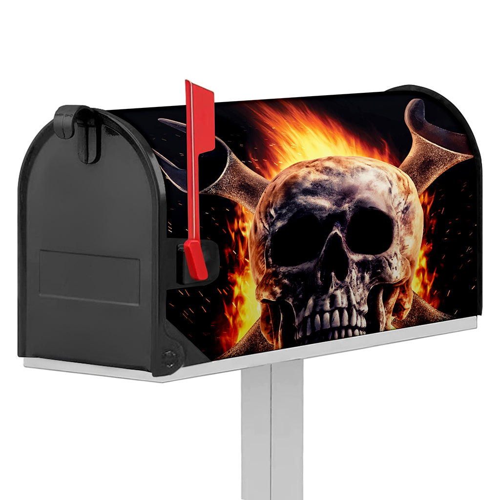 Flaming Skull And Cross Wrench Print Mailbox Cover