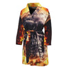 Flaming Skull And Cross Wrench Print Men's Bathrobe