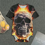 Flaming Skull And Cross Wrench Print Men's Bodysuit