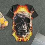Flaming Skull And Cross Wrench Print Men's Bodysuit