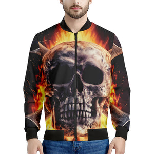 Flaming Skull And Cross Wrench Print Men's Bomber Jacket