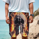Flaming Skull And Cross Wrench Print Men's Cargo Shorts