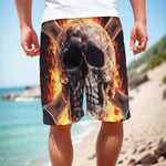 Flaming Skull And Cross Wrench Print Men's Cargo Shorts