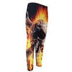 Flaming Skull And Cross Wrench Print Men's Compression Pants