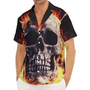 Flaming Skull And Cross Wrench Print Men's Deep V-Neck Shirt