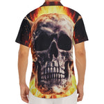 Flaming Skull And Cross Wrench Print Men's Deep V-Neck Shirt