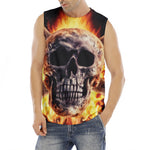 Flaming Skull And Cross Wrench Print Men's Fitness Tank Top