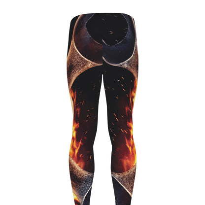 Flaming Skull And Cross Wrench Print Men's leggings