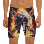 Flaming Skull And Cross Wrench Print Men's Long Boxer Briefs