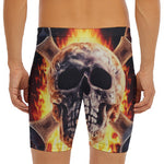 Flaming Skull And Cross Wrench Print Men's Long Boxer Briefs