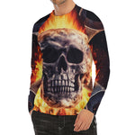 Flaming Skull And Cross Wrench Print Men's Long Sleeve Rash Guard