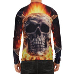 Flaming Skull And Cross Wrench Print Men's Long Sleeve Rash Guard