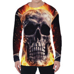 Flaming Skull And Cross Wrench Print Men's Long Sleeve T-Shirt