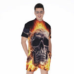 Flaming Skull And Cross Wrench Print Men's Rompers