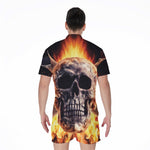 Flaming Skull And Cross Wrench Print Men's Rompers