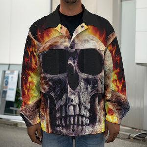 Flaming Skull And Cross Wrench Print Men's Shirt Jacket