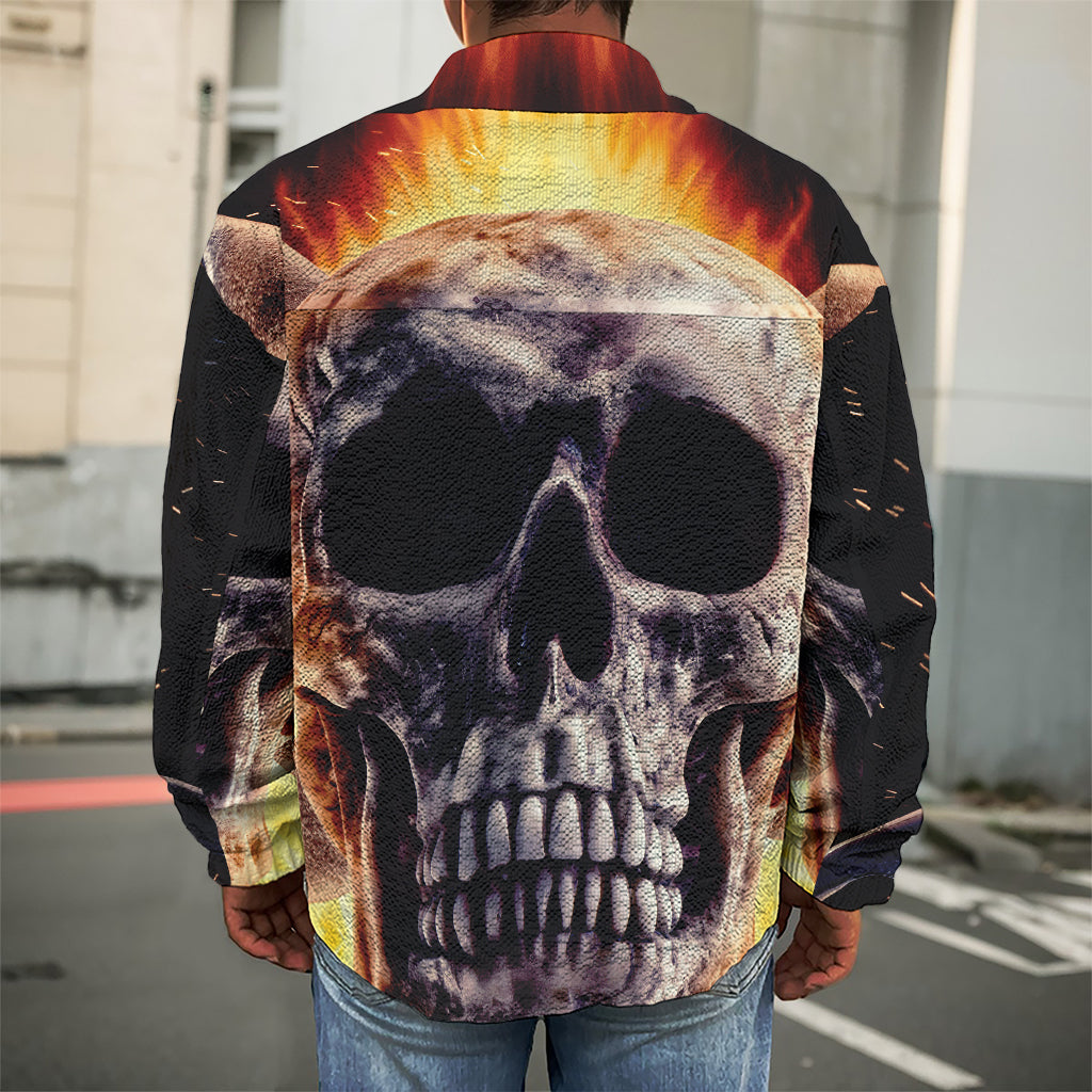 Flaming Skull And Cross Wrench Print Men's Shirt Jacket