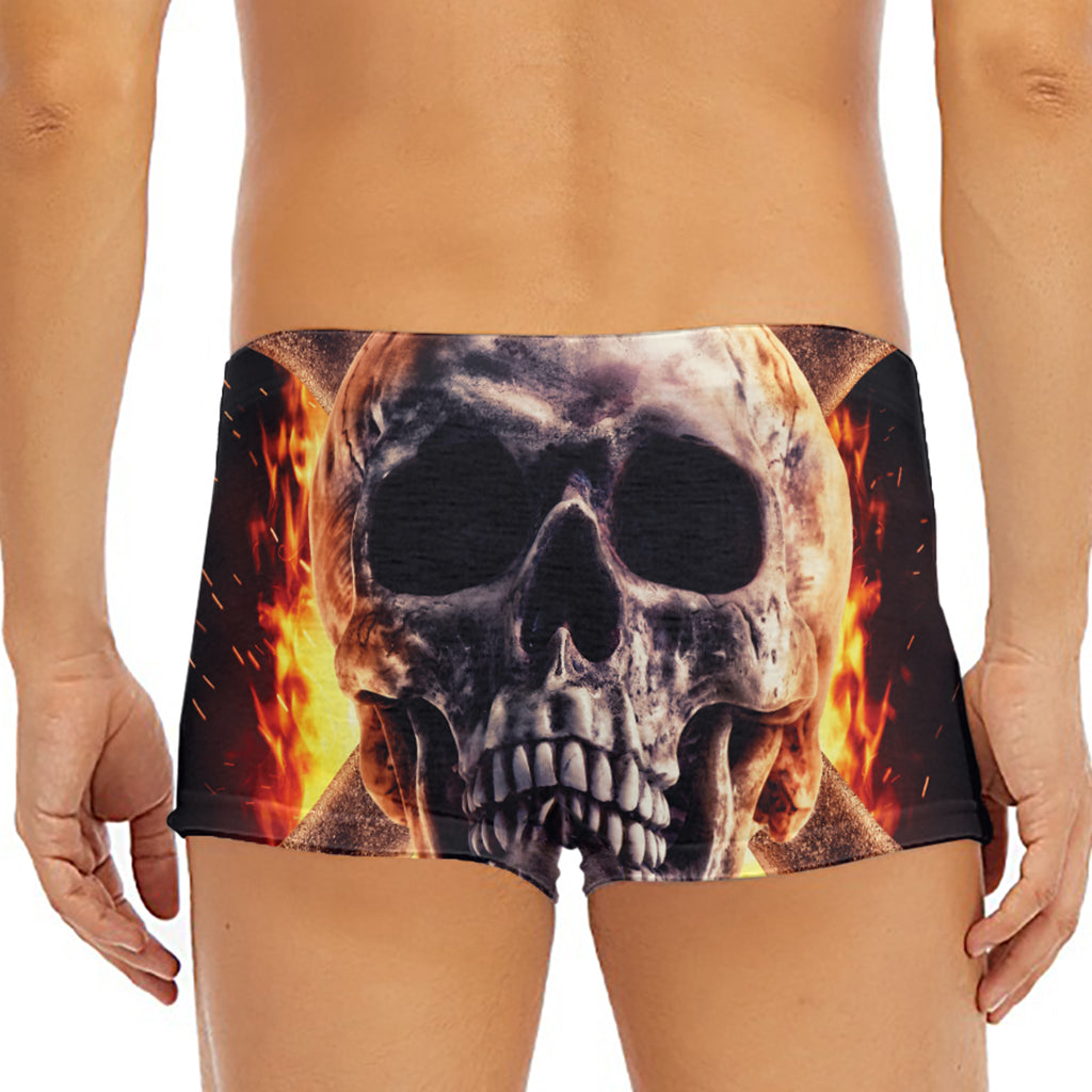Flaming Skull And Cross Wrench Print Men's Short Boxer Briefs