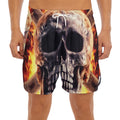 Flaming Skull And Cross Wrench Print Men's Split Running Shorts