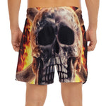 Flaming Skull And Cross Wrench Print Men's Split Running Shorts