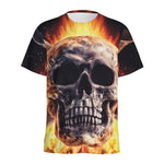 Flaming Skull And Cross Wrench Print Men's Sports T-Shirt