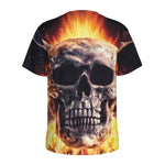 Flaming Skull And Cross Wrench Print Men's Sports T-Shirt