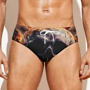 Flaming Skull And Cross Wrench Print Men's Swim Briefs