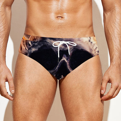 Flaming Skull And Cross Wrench Print Men's Swim Briefs