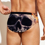 Flaming Skull And Cross Wrench Print Men's Swim Briefs