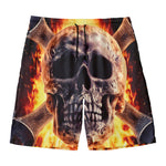 Flaming Skull And Cross Wrench Print Men's Swim Trunks