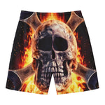 Flaming Skull And Cross Wrench Print Men's Swim Trunks
