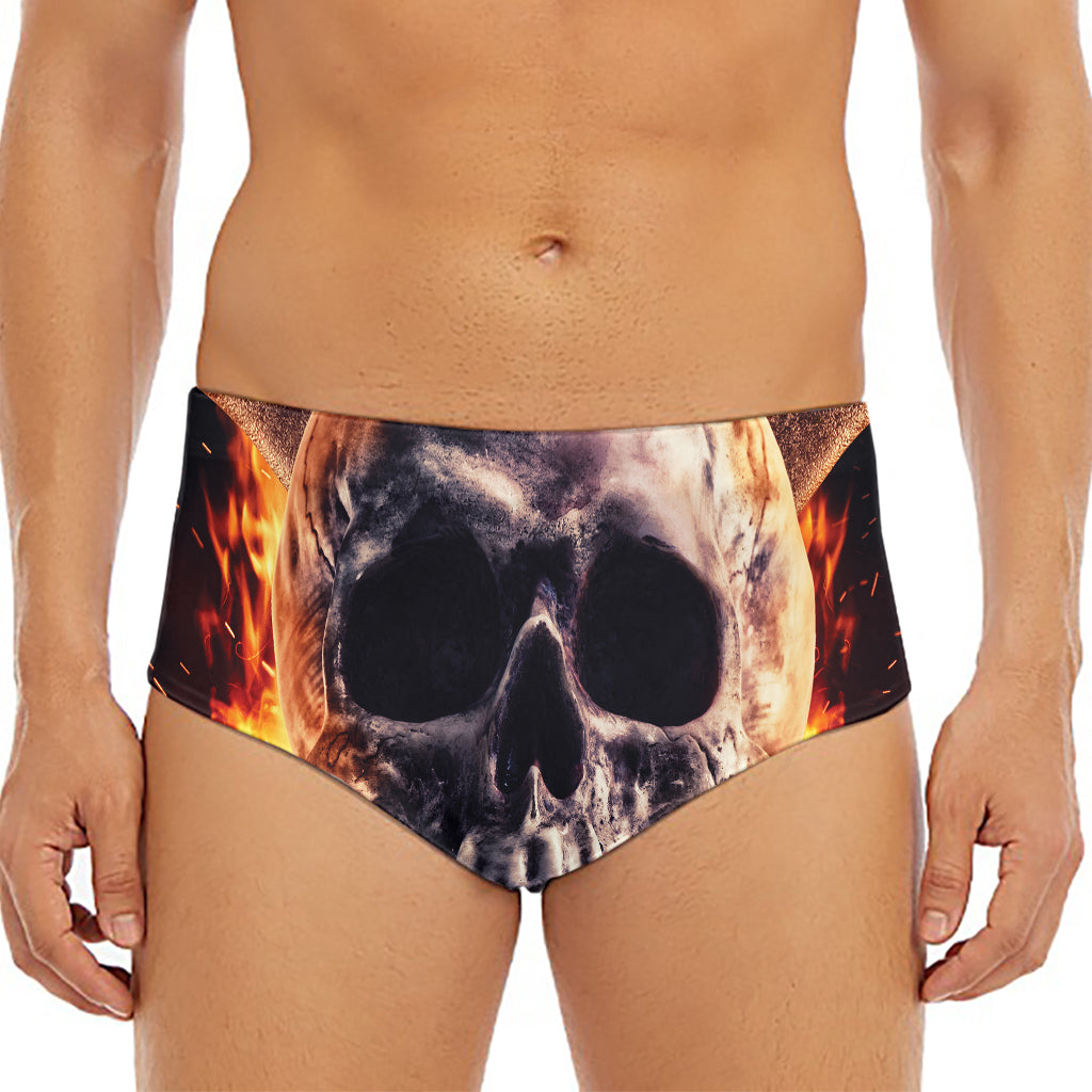Flaming Skull And Cross Wrench Print Men's Triangle Swim Briefs