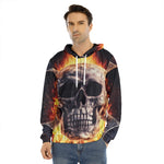 Flaming Skull And Cross Wrench Print Men's Velvet Pullover Hoodie