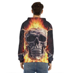 Flaming Skull And Cross Wrench Print Men's Velvet Pullover Hoodie