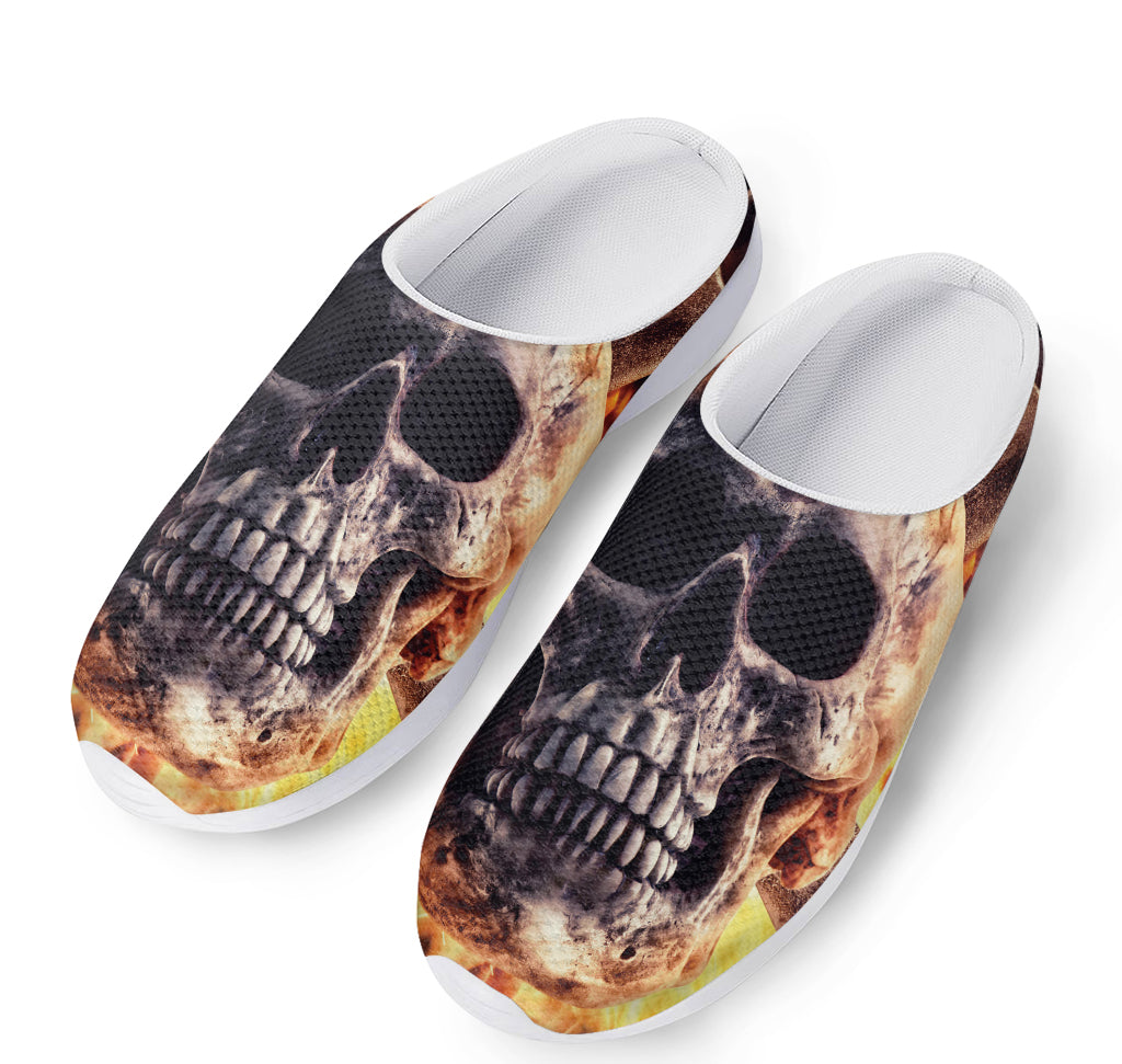 Flaming Skull And Cross Wrench Print Mesh Casual Shoes