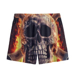 Flaming Skull And Cross Wrench Print Mesh Shorts