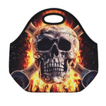 Flaming Skull And Cross Wrench Print Neoprene Lunch Bag