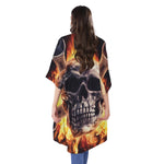 Flaming Skull And Cross Wrench Print Open Front Beach Cover Up