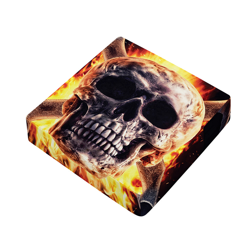 Flaming Skull And Cross Wrench Print Outdoor Seat Cushion Cover