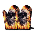 Flaming Skull And Cross Wrench Print Oven Mitts