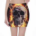 Flaming Skull And Cross Wrench Print Pencil Mini Skirt