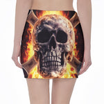 Flaming Skull And Cross Wrench Print Pencil Mini Skirt