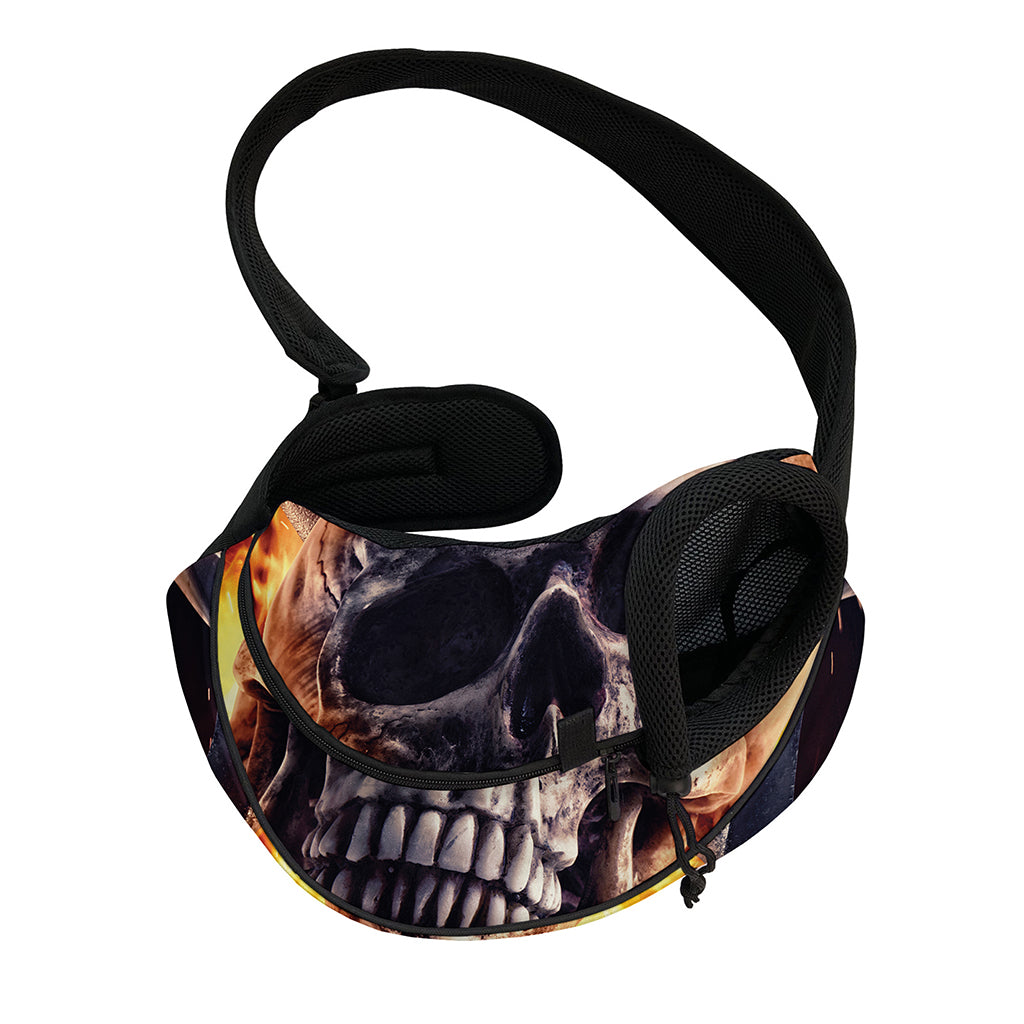 Flaming Skull And Cross Wrench Print Pet Sling Carrier