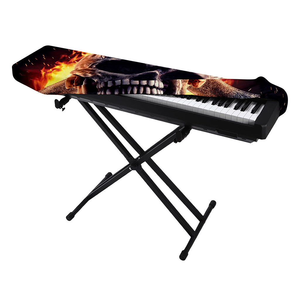 Flaming Skull And Cross Wrench Print Piano Keyboard Cover