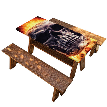 Flaming Skull And Cross Wrench Print Picnic Table Cover