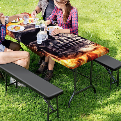 Flaming Skull And Cross Wrench Print Picnic Table Cover