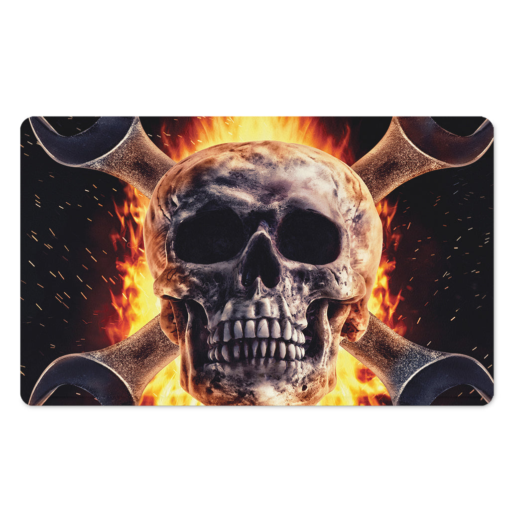 Flaming Skull And Cross Wrench Print Polyester Doormat