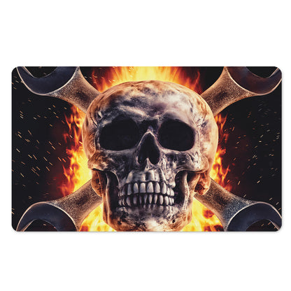 Flaming Skull And Cross Wrench Print Polyester Doormat