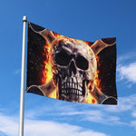 Flaming Skull And Cross Wrench Print Polyester Flag
