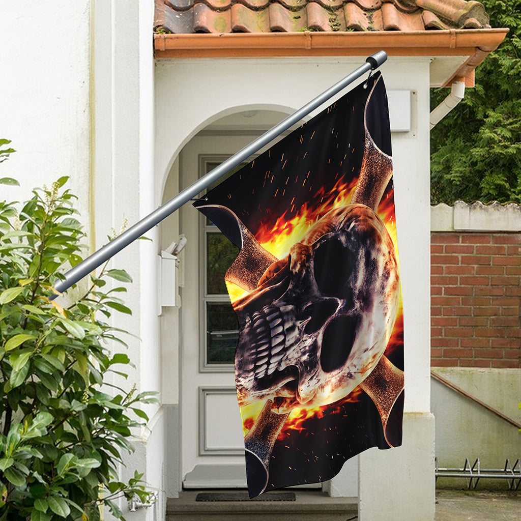 Flaming Skull And Cross Wrench Print Polyester Flag
